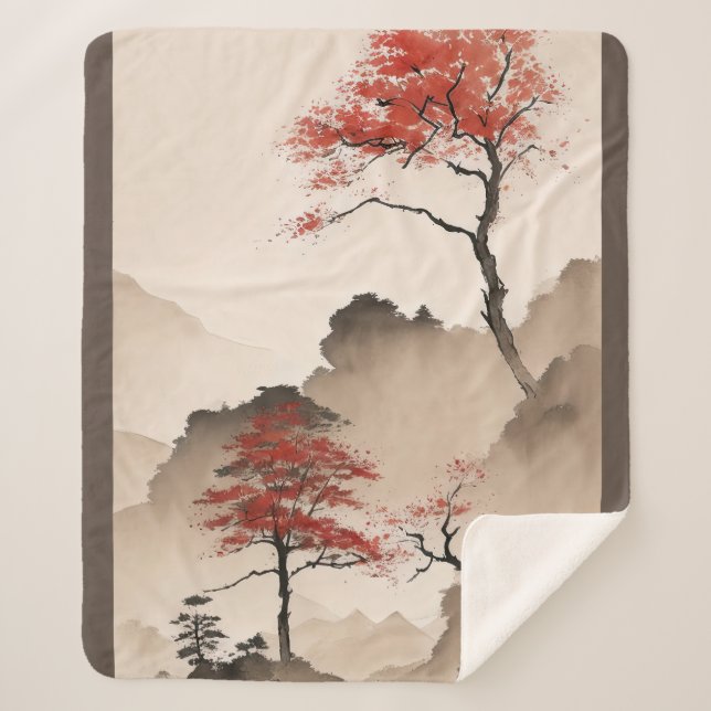 Minimalist Japanese Coastline Sherpa Blanket (Front)