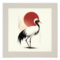 Minimalist Japanese Red-Crowned Crane Wall Art