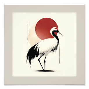 Minimalist Japanese Red-Crowned Crane Wall Art