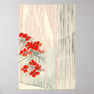 Minimalist Japanese Red Flower Art Print Ukiyo-e