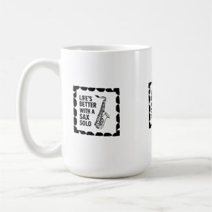 Minimalist Jazz Saxophone Line Art with “Life’s Be Coffee Mug
