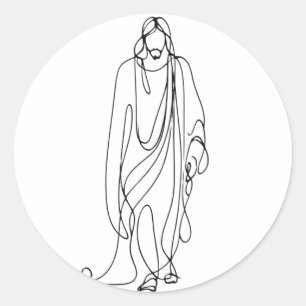 Minimalist Jesus Drawing   One Line Art Classic Round Sticker
