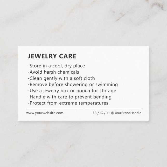  Minimalist Jewellery Care Package Insert Card (Back)