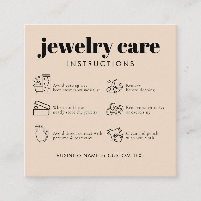 Minimalist Jewellery Care Thank You Business Beige Enclosure Card (Front)