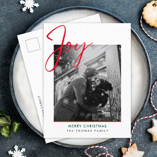 Minimalist Joy Christmas Simple Red Photo  Holiday Postcard