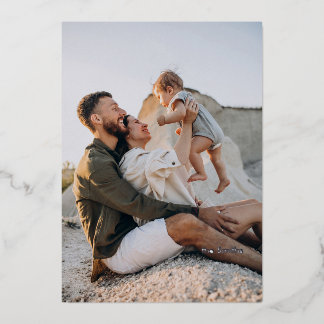 Minimalist Joyful 1 Photo Real Foil Holiday Card