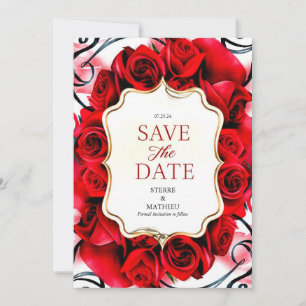 Minimalist Joyful Crimson Red Roses Wedding Save The Date