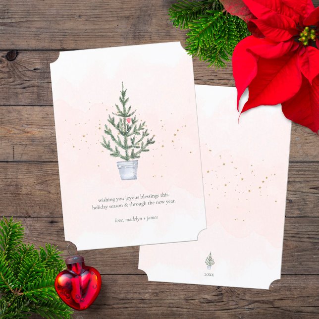 Minimalist Joyous Blessings Christmas Tree Holiday Card (Creator Uploaded)