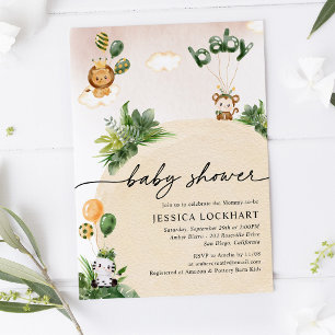 Minimalist Jungle Safari Girl Baby Shower Invitation