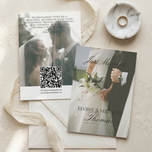 Minimalist Just Married 2 Photo QR Code Wedding Announcement (Minimalist Just Married 2 Photo QR Code Wedding Announcement)