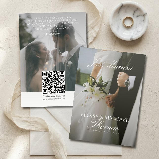 Minimalist Just Married 2 Photo QR Code Wedding Announcement (Minimalist Just Married 2 Photo QR Code Wedding Announcement)