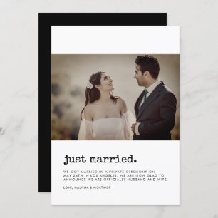Minimalist Just married typewriter font photo card