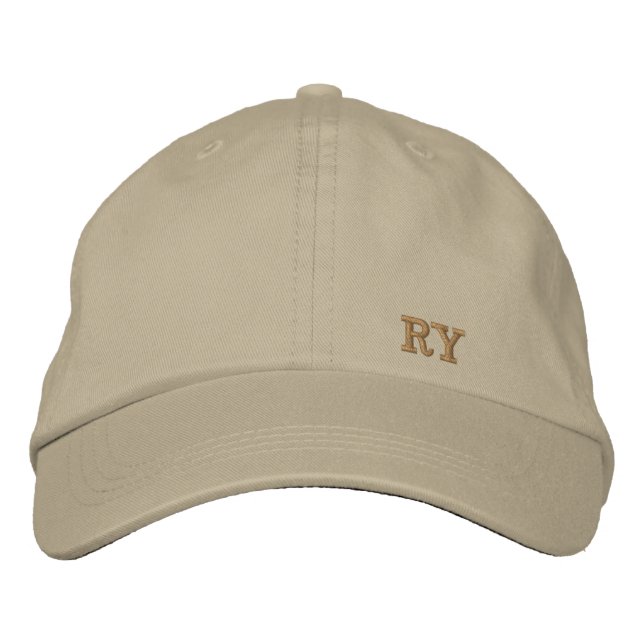 Minimalist Khaki Initial Embroidered Hat (Front)