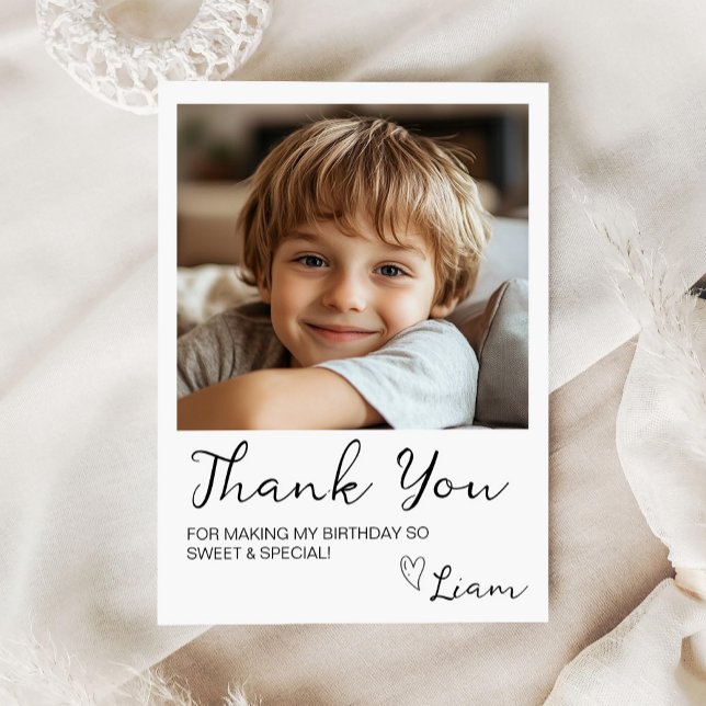 Minimalist Kids Birthday Photo Thank You Card (Creator Uploaded)