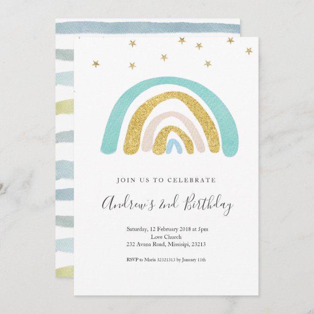 Minimalist Kid's Rainbow Birthday for boy Invitation (Front/Back)