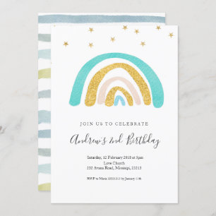Minimalist Kid's Rainbow Birthday for boy Invitation