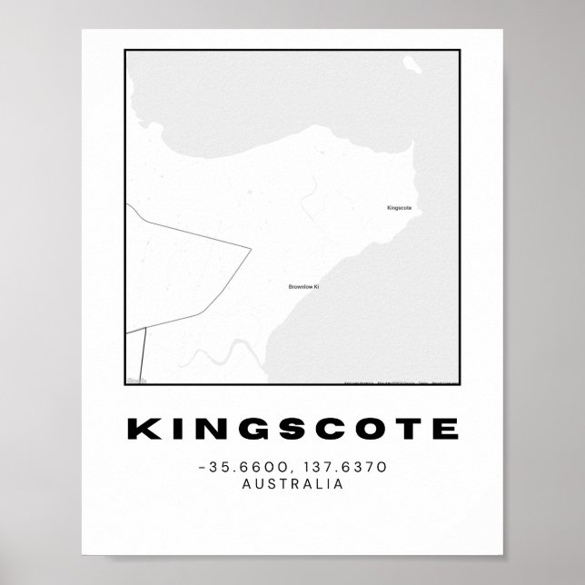 Minimalist Kingscote Map with Coordinates Poster (Front)