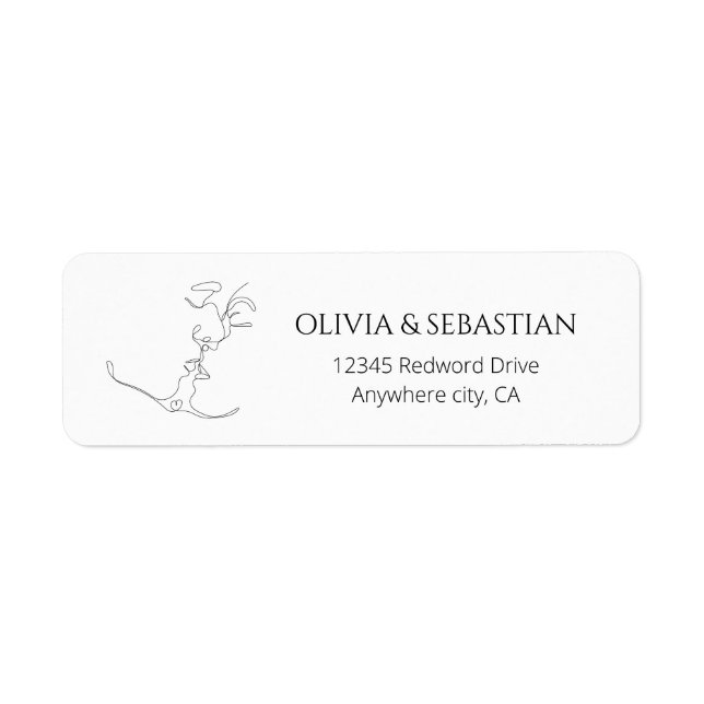 Minimalist Kissing Couple Wedding Return Address Label (Front)