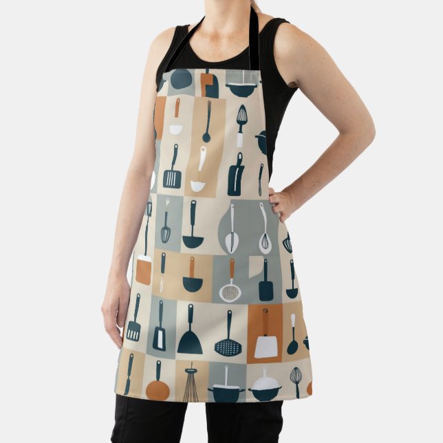 Minimalist kitchen utensil icons grid pattern apron (Insitu)