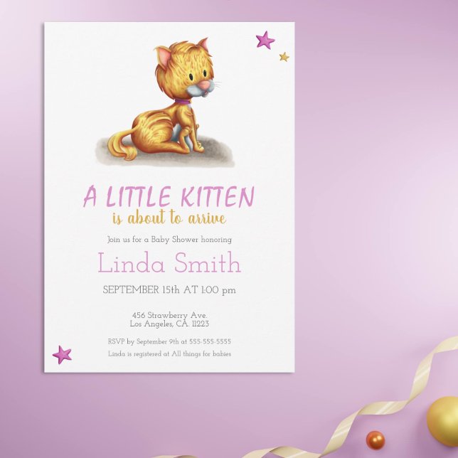 Minimalist Kitten Pink Girl Baby Shower Invitation (Creator Uploaded)