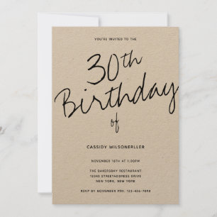 Minimalist Kraft Paper 30th Birthday Invitation