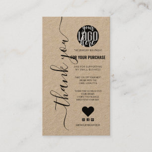 Minimalist Kraft Signature Script Order Thank You Business Card