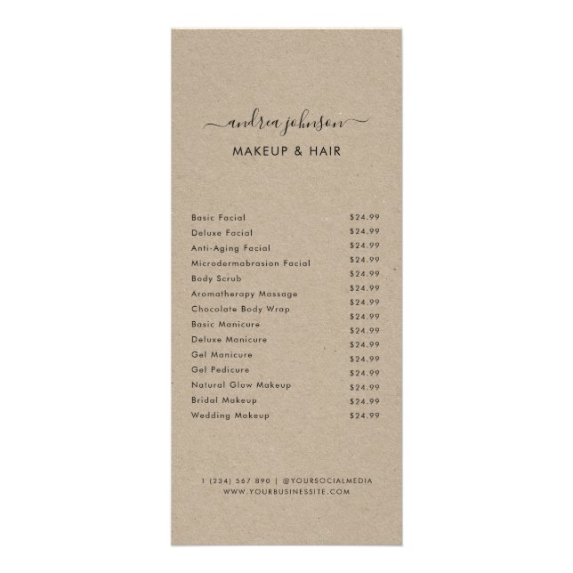 Minimalist Kraft Style Services Menu Price List (Front)