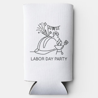 Minimalist Labour Day Party Hard Hat & Grill Line  Seltzer Can Cooler