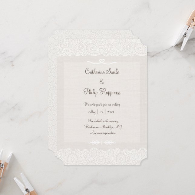 Minimalist Lace Wedding Invitation (Front/Back In Situ)