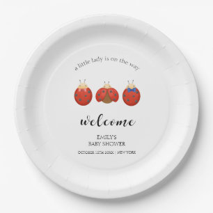 Minimalist Ladybug Family Baby Shower Welcome Paper Plate