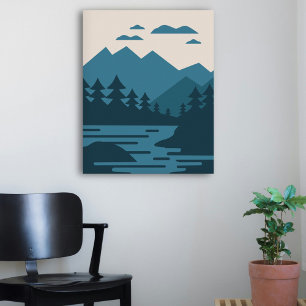 Minimalist Lake & Mountains Landscape Poster
