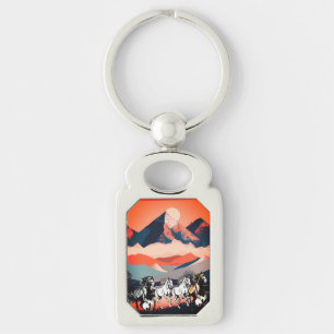 Minimalist Landscape Mountains & Running Horse -  Key Ring