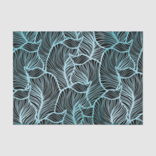 Minimalist Large Blue Leaves over Black Botanical Tissue Paper
