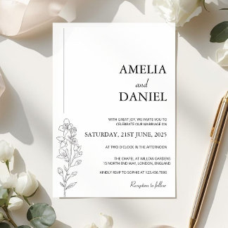 Minimalist Larkspur Floral Wedding Invitation