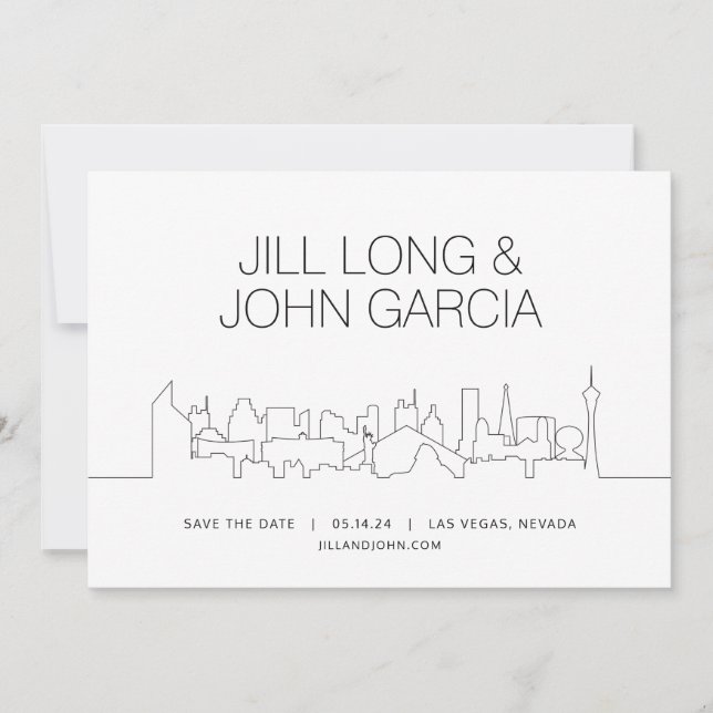 Minimalist Las Vegas Skyline Wedding Save the Date Invitation (Front)