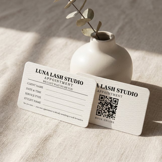 Minimalist Lash Studio with QR Code Book Online Appointment Card (Minimalist Linen Lash Studio QR Code Appointment Card)