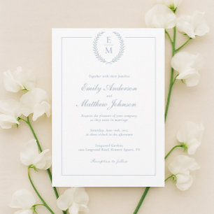 Minimalist Laurel Monogram Wedding Invitation