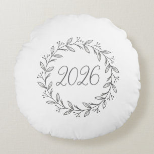Minimalist Laurel Wreath 2026 Round Cushion
