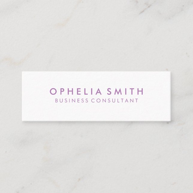 Minimalist Lavendar Text Mini Business Card (Front)