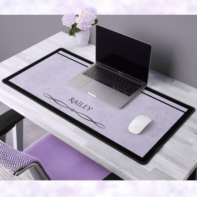 Minimalist Lavender Black Monogrammed Co-worker Desk Mat (Give a gift that upgrades your co-workers space with minimalist style and professional calm.)