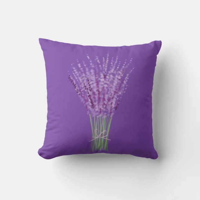 Minimalist Lavender Bouquet Illustration Cushion (Front)
