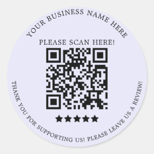 Minimalist Lavender Business Name QR Code Classic Round Sticker