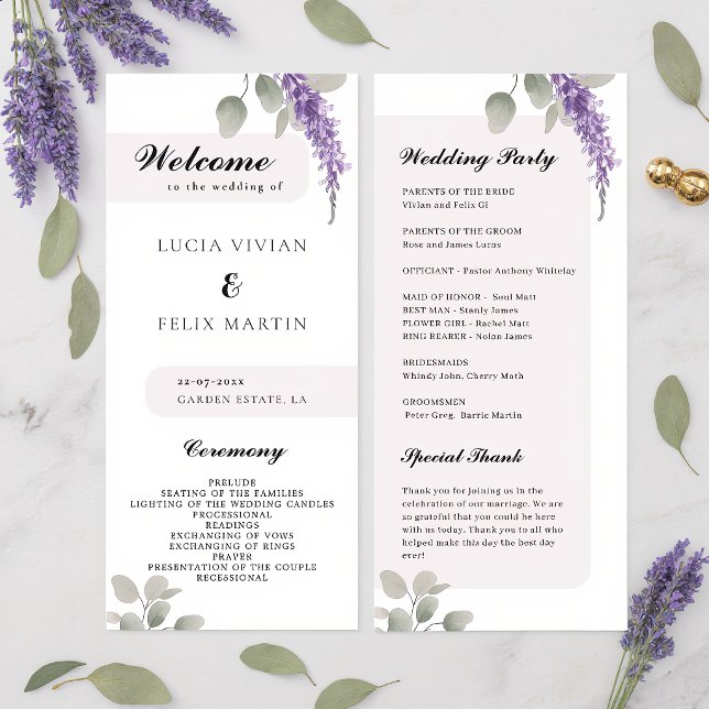 Minimalist Lavender Eucalyptus Wedding Program (Creator Uploaded)