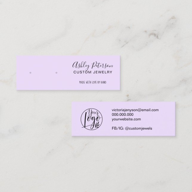 Minimalist lavender jewellery earring display  mini business card (Front/Back)