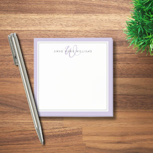 Minimalist Lavender Script Two Border Monogram Post-it Notes