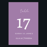 Minimalist Lavender Script Wedding Personalised  Table Number<br><div class="desc">Elegant Lavender with white font Script Personalised Table Number Card</div>
