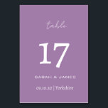 Minimalist Lavender Script Wedding Personalised  Table Number<br><div class="desc">Elegant Lavender with white font Script Personalised Table Number Card</div>