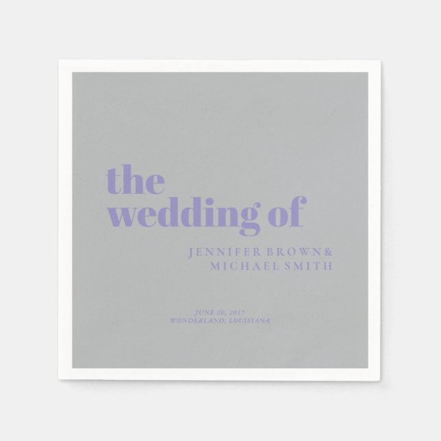 Minimalist Lavender Silver Simple Swash Wedding Napkin (Front)