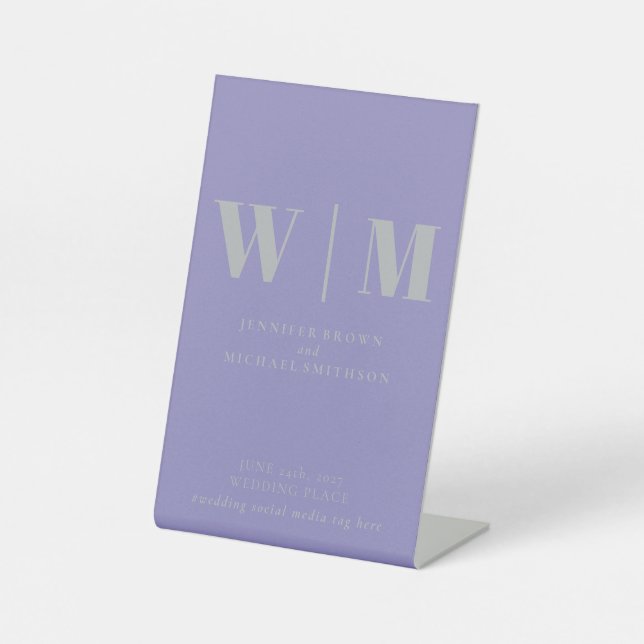 Minimalist Lavender Silver Simple Wedding Pedestal Sign (Front)