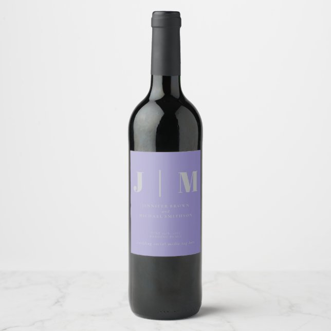 Minimalist Lavender Silver Wedding day Wine Label (Front)